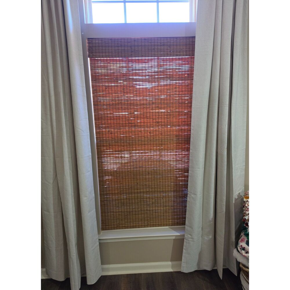 Unishades 34.5" W x 64" H Cordless Bamboo Roman Shades Highfield Teak